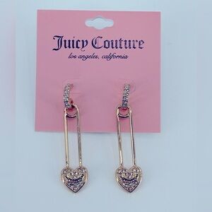 Juicy Couture Dangly Heart‎ Safety Pin Earrings